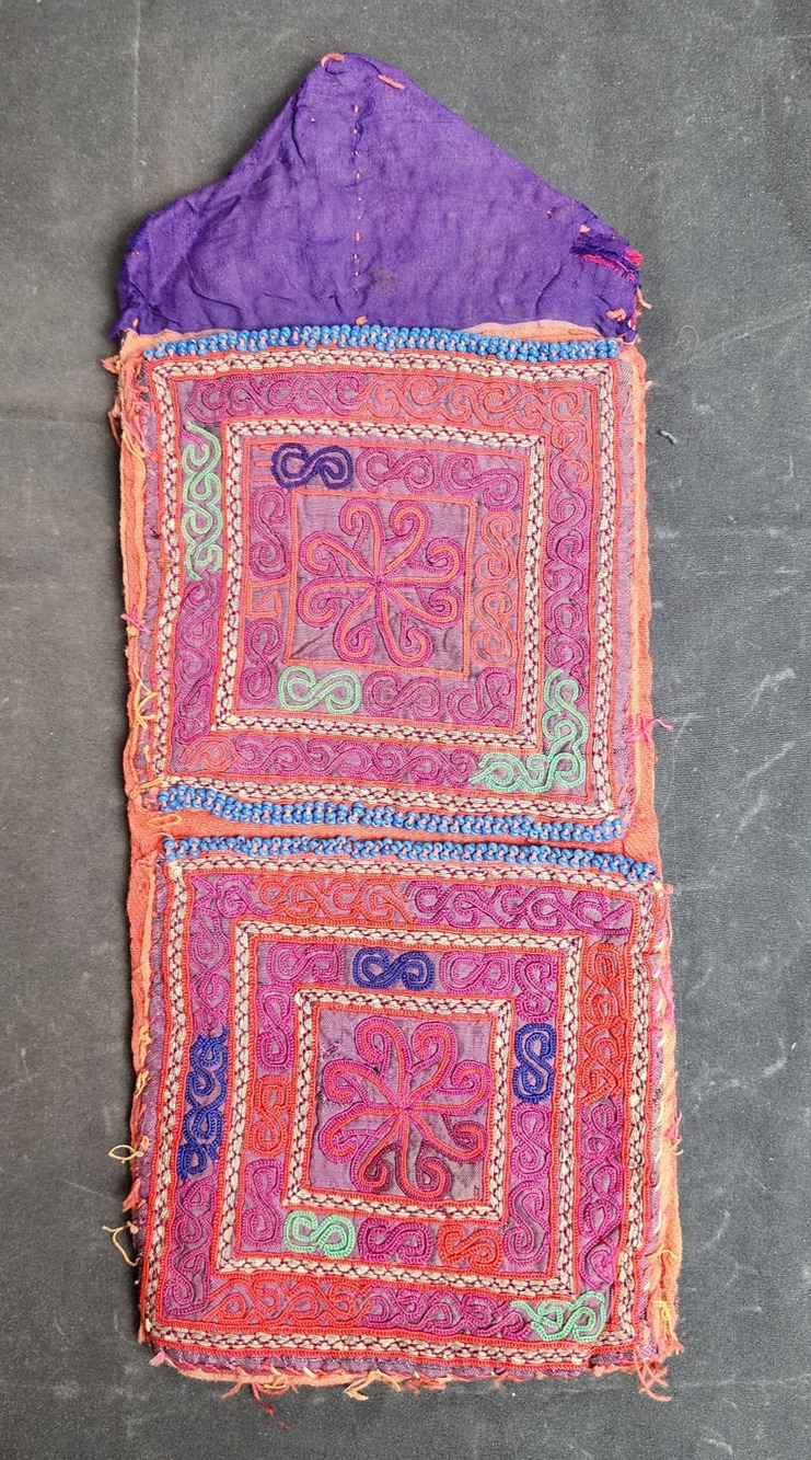 Kuchi Embroidered Pouch Wallet Afghan Handmade Beaded Purple Tones
